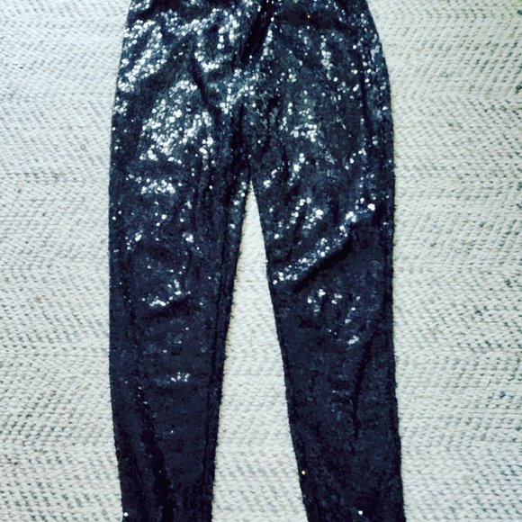 Black sequined leggings, size L - Picture 1 of 5